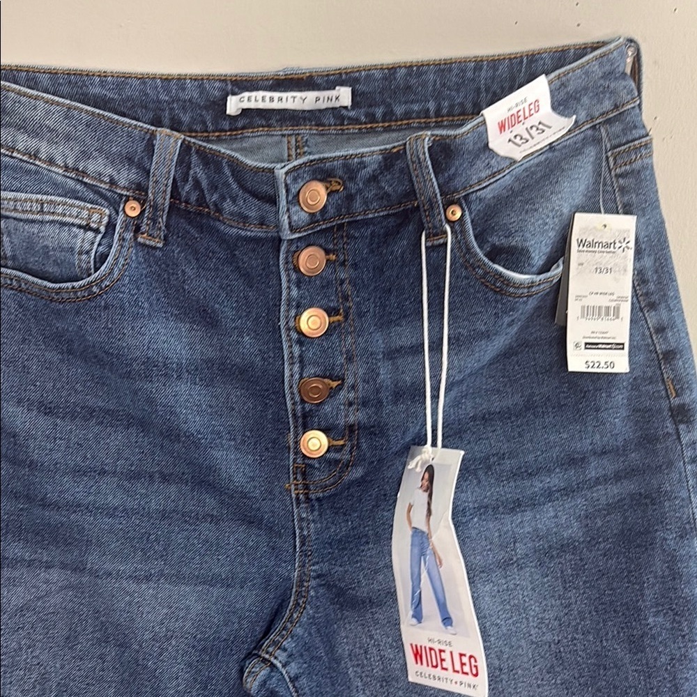 Celebrity Pink Blue Flare Wide Leg Jeans - Picture 2 of 11
